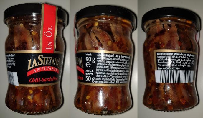 Anchovies Sardines Sardellen in glass bottle