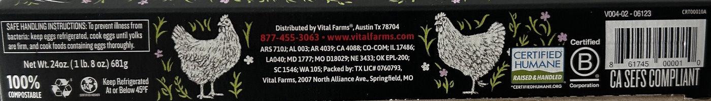 Vital Farms, Pasture Raised, USA, White L, Grade A 2