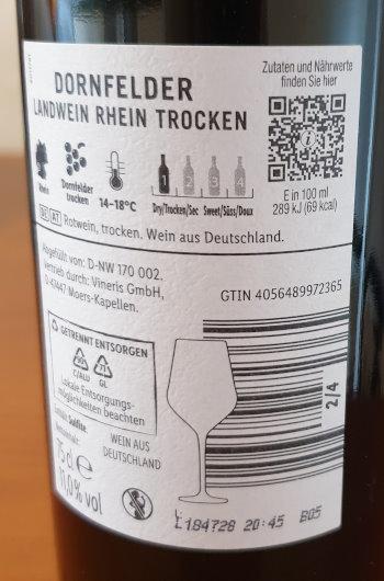 Dornfelder Trocken Rhein Landwein 2