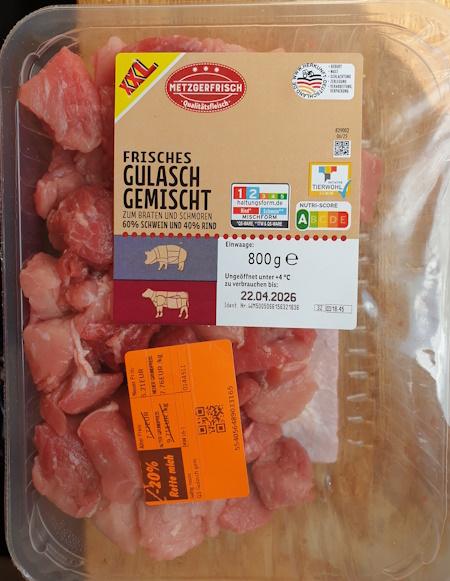 Gulasch gemischt vom Schwein und Rind 60-40
