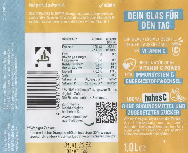 Hohes C leichte Orange mit Acerola, 60% Frucht Saft 2