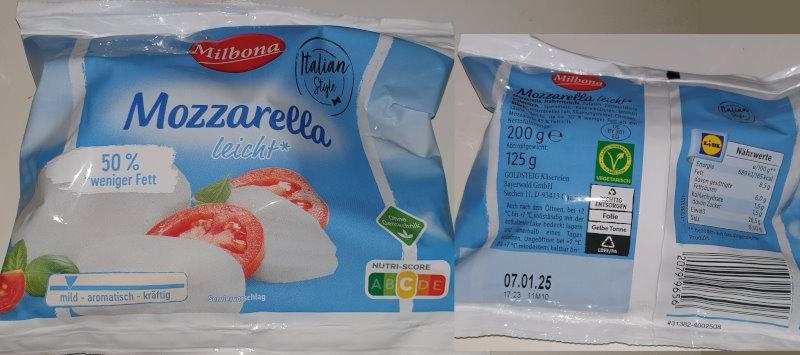 Mozarella Milbona Leicht 125g net weight