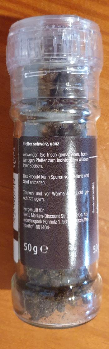 Pfeffer Schwarz ganze Körner - Mühle