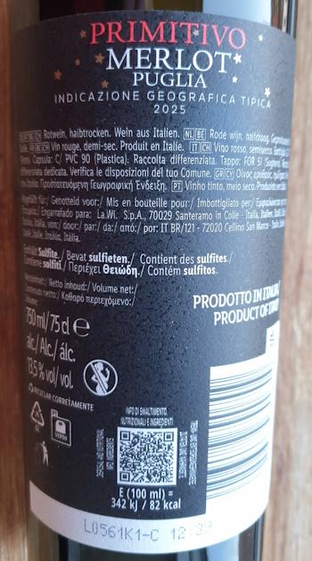 Primitivo Merlot Puglia IGT Halbtrocken 2025 Italien 2