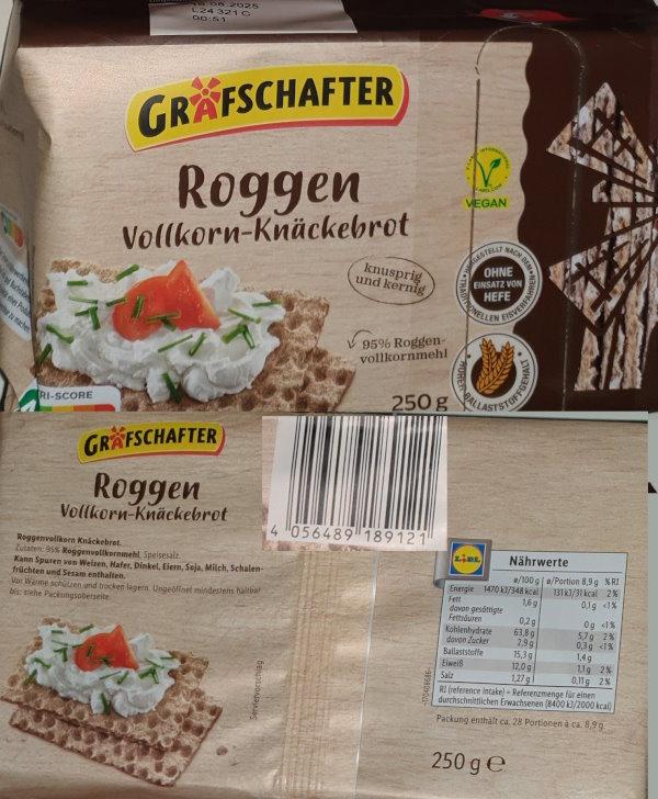 Knäckebrot Roggen Vollkorn, Gräfschafter 250gr