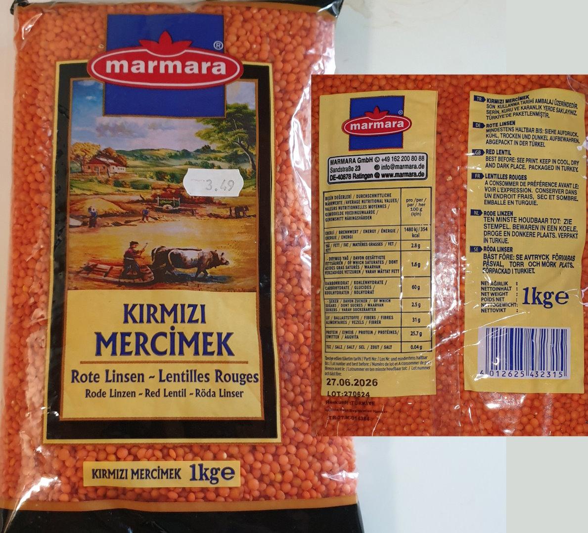 Rote Linsen - Κόκκινες Φακές MARMARA - Red Lentils