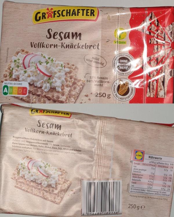 Knäckebrot Sesam Vollkorn, Gräfschafter 250gr