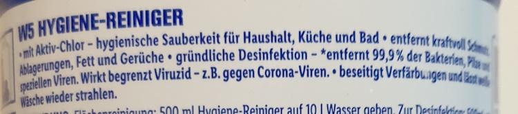 W5 Hygienen Reiniger mit Aktiv-Chlor 2