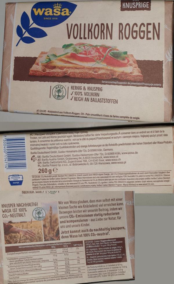 Wasa Vollkorn Roggen 260gr