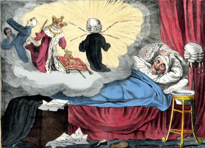 a painting depicting a man dreaming of being a king