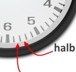 Uhr zeigt elf Minuten nach halb sechs